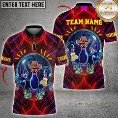 Maxcorners Bowling Neon Cowboy Party Bowling Style Multi Options Personalized Name, Team Name Unisex 3D Shirt (4 Colors)