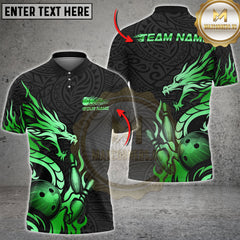 Maxcorners Bowling Dragon Strike Golden Tribal Multi Options Personalized Name, Team Name Unisex 3D Shirt (4 Colors)