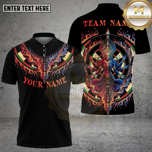 Maxcorners Darts Mystic Buddha Fire Meditation Spiritual Art Dartboard Target Multi Options Personalized Name, Team Name Unisex 3D Shirt (4 Colors)