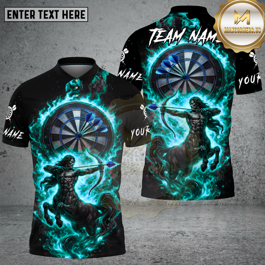 Maxcorners Darts Flame Sagittarius Centaur Archer Zodiac Dartboard Target Multi Options Personalized Name, Team Name Unisex 3D Shirt (4 Colors)