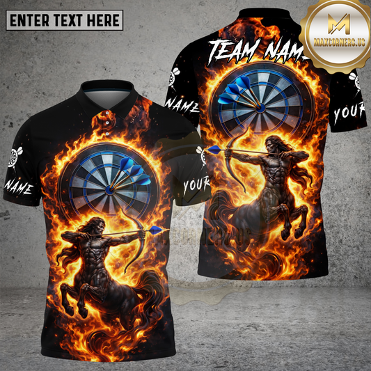 Maxcorners Darts Flame Sagittarius Centaur Archer Zodiac Dartboard Target Multi Options Personalized Name, Team Name Unisex 3D Shirt (4 Colors)