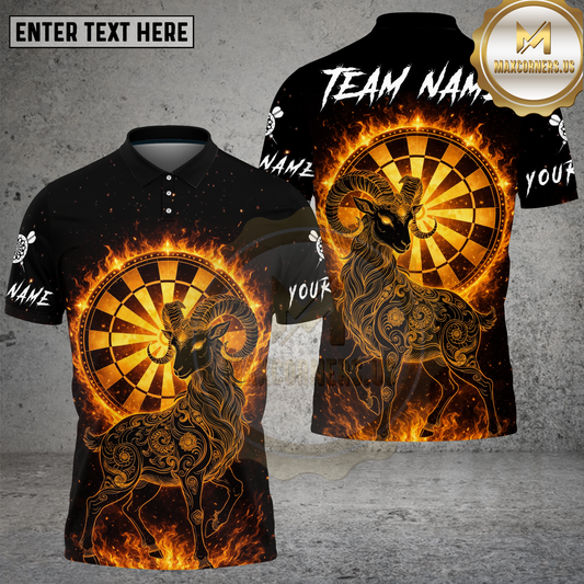 Maxcorners Darts Flaming Aries Ram Zodiac Dartboard Target Multi Options Personalized Name, Team Name Unisex 3D Shirt (4 Colors)