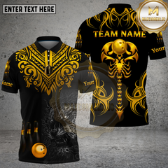 Maxcorners Bowling Golden Scorpion Tribal Power Style Multi Options Personalized Name, Team Name Unisex 3D Shirt (5 Colors)