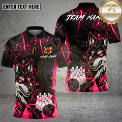 Maxcorners Bowling Fierce Wolf Neon Art Multi Options Personalized Name, Team Name Unisex 3D Shirt (4 Colors)