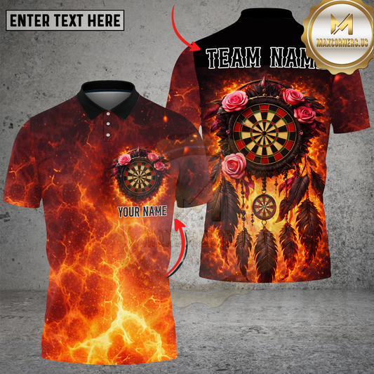 Maxcorners Darts Fiery Dreamcatcher Rose Flame Art Dartboard Target Multi Options Personalized Name, Team Name Unisex 3D Shirt (4 Colors)