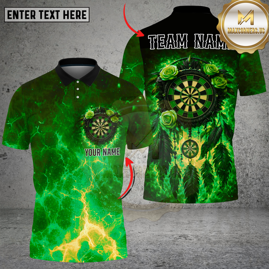 Maxcorners Darts Fiery Dreamcatcher Rose Flame Art Dartboard Target Multi Options Personalized Name, Team Name Unisex 3D Shirt (4 Colors)