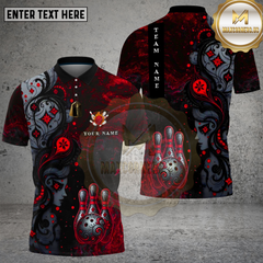 Maxcorners Bowling Dark Gothic Red Flame Pin & Ball Multi Options Personalized Name, Team Name Unisex 3D Shirt (4 Colors)