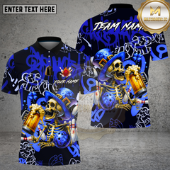 Maxcorners Bowling St Patrick Skeleton Beer Party Multi Options Personalized Name, Team Name Unisex 3D Shirt (4 Colors)