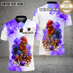 Maxcorners Bowling Patriotic Rooster Zen Style Multi Options Personalized Name, Team Name Unisex 3D Shirt (4 Colors)