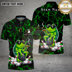 Maxcorners Bowling Cool Frog Smoking Style Multi Options Personalized Name, Team Name Unisex 3D Shirt (4 Colors)