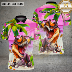 Maxcorners Bowling Summer T-Rex Beach Vibes Multi Options Personalized Name, Team Name Unisex 3D Shirt (4 Colors)