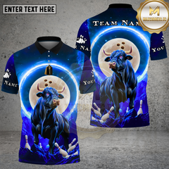 Maxcorners Bowling Cosmic Bull Moonlight Multi Options Personalized Name, Team Name Unisex 3D Shirt (4 Colors)