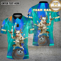 Maxcorners Bowling Disco Bull Neon Party Multi Options Personalized Name, Team Name Unisex 3D Shirt (4 Colors)