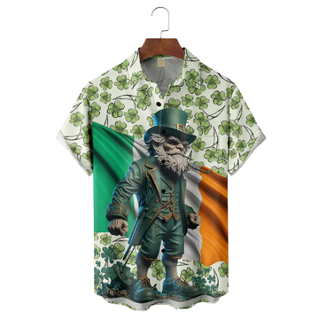 Maxcorners St. Patrick's Day Shamrock Irish Flag Hawaiian Golf Shirt, Holiday Hawaiian Shirt, Tropical Vibe Men's Golf Shirt