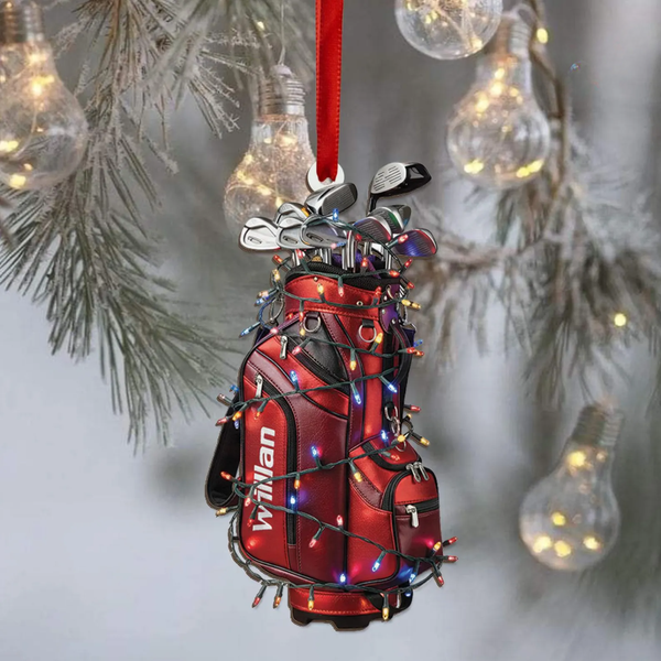 Maxcorners Custom Name Golf Backpack Lights Print Christmas Acrylic Ornament, Golf Lover Gift, Christmas Golf Gift