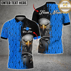 Maxcorners Blue Eagle Bowling Custom Men Bowling Shirt Polo & Quarter-Zip Bowling Team Jerseys LM263