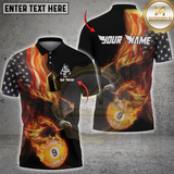 Maxcorners Custom 9 Ball American Flag Flaming Billiard Shirts for Men Billiard Team Shirt Billiard LM2007
