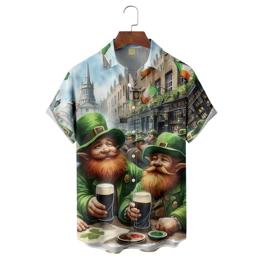 Maxcorners St. Patrick's Day Funny Gnome Beer Hawaiian Golf Shirt, Shamrock Golf Shirts, Men's Golf Shirt