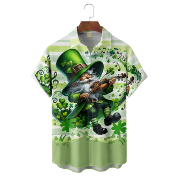 Maxcorners St. Patrick's Day Musical Gnome Playing Violin Hawaiian Golf Shirt, Shamrock Golf Shirts, Men's Golf Shirt