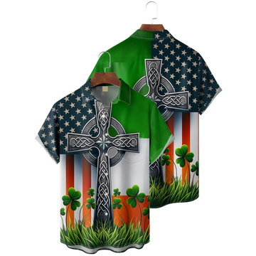 Maxcorners St. Patrick's Day Irish Flag Hawaiian Golf Shirt, Men's Golf Shirt, St. Paddy's Day Shirt