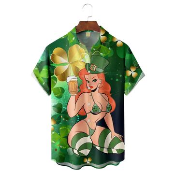 Maxcorners Green St. Patrick'S Day Hot Beer Hawaiian Golf Shirt, Men's Golf Shirt, Tropical Vibe Funny Golf Shirt