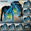 Maxcorners Fishing Blue Black Splash Personalized Name, Team Name 3D Long Sleeve Shirt ( 12 Fish Species)