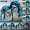 Maxcorners Fishing Dark Blue Splash Personalized Name, Team Name 3D Long Sleeve Shirt (12 Fish Species)
