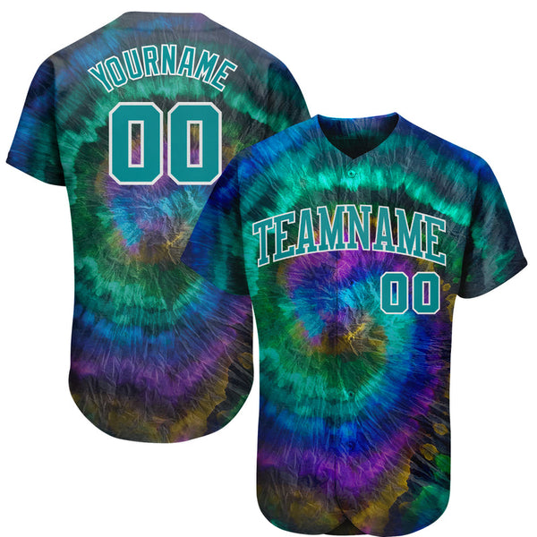 Custom Tie Dye Teal Pattern Authentic Baseball Jersey