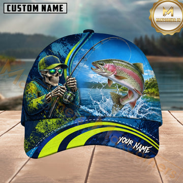Maxcorners Fishing Skull Angler Blue Mahi Splash Personalized 3D Cap