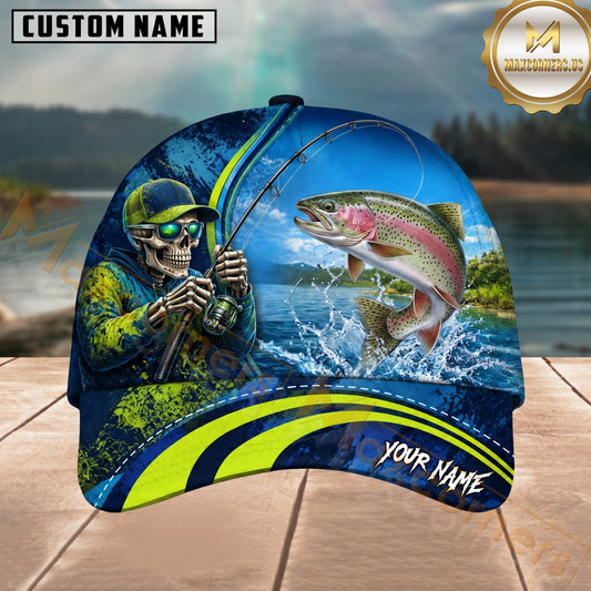Maxcorners Fishing Skull Angler Blue Mahi Splash Personalized 3D Cap
