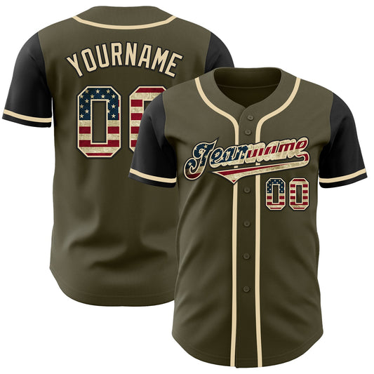 Maxcorners Custom Black Vintage USA Flag-Cream Premium Sleeveless Baseball Jersey LM0210