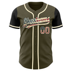 Maxcorners Custom Black Old Gold 3D American Flag Skull Patriotic Premium Baseball Jerseys LM0210