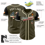Maxcorners Custom Black Old Gold 3D American Flag Skull Patriotic Premium Baseball Jerseys LM0210