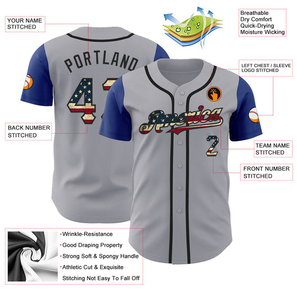 Maxcorners Custom Black Olive Camo USA Flag-City Cream Premium Baseball Jersey LM0210