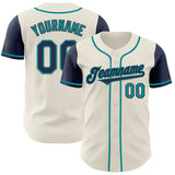 Maxcorners Custom Cream Navy-Teal Authentic Two Tone Baseball Jersey
 LM0609