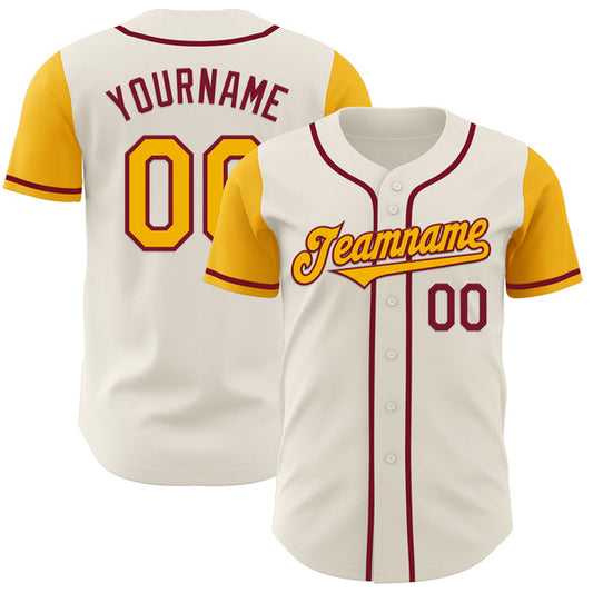 Maxcorners Custom Cream Gold-Crimson Authentic Two Tone Baseball Jersey LM0609
