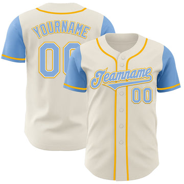 Maxcorners Custom Cream Light Blue White-Gold Authentic Two Tone Baseball Jersey LM0609