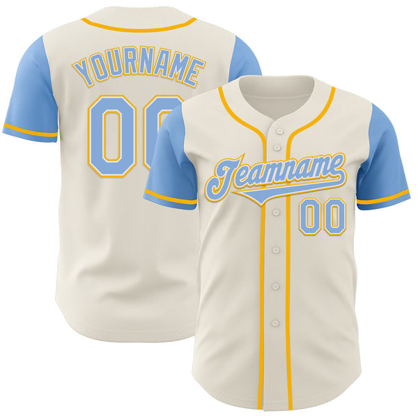 Maxcorners Custom Cream Light Blue White-Gold Authentic Two Tone Baseball Jersey
 LM0609