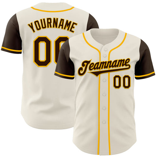 Maxcorners Custom Cream Brown-Gold Authentic Two Tone Baseball Jersey LM0609