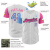 Maxcorners Custom White Black Pinstripe Light Blue-Pink Authentic Two Tone Baseball Jersey LM2605