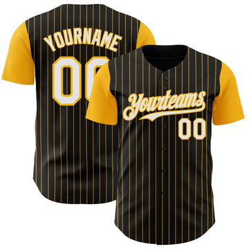 Maxcorners Custom Black Gold Pinstripe White Authentic Two Tone Baseball Jersey LM2605