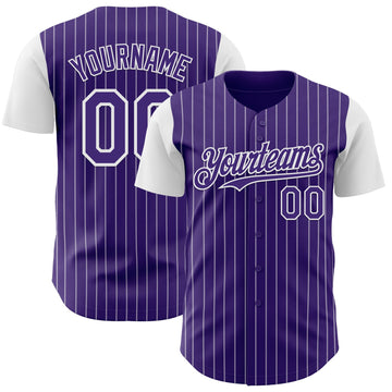 Maxcorners Custom Purple White Pinstripe White Authentic Two Tone Baseball Jersey LM2605