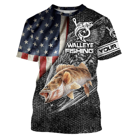 Maxcorners Walleye American Flag Fishing 3d Shirts Customize Name