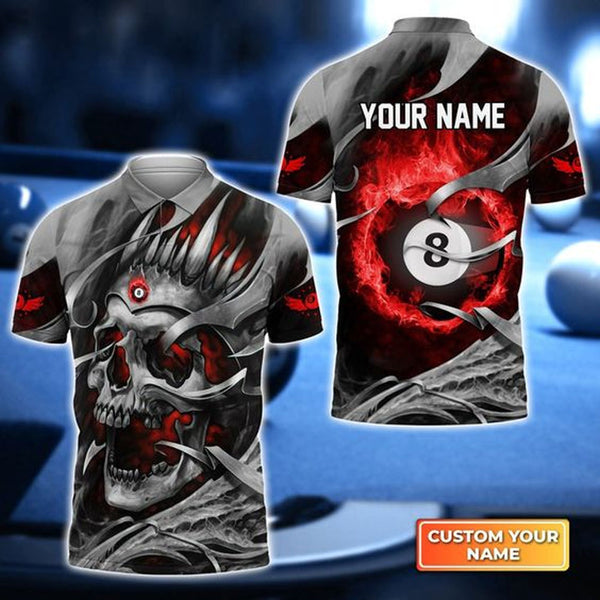 Maxcorners Billiards Skull Magician Personalized Name 3D Shirt