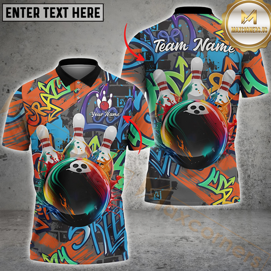 Maxcorners Bowling Graffiti Personalized Name, Team Name 3D Shirt For Women