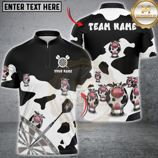 Maxcorners Darts Funny Cow Cartoon Personalized Name 3D Unisex Shirt
