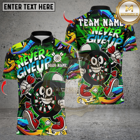 Maxcorners Never Give Up Funny Cartoon Dartboard Personalized Name 3D Unisex Shirt