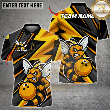 Maxcorners Bowling Angry Bee Yellow Strike Style Customized Name, Team Name 3D Unisex Shirt