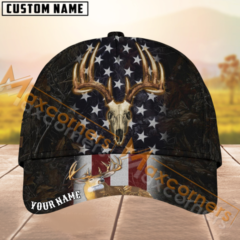 Maxcorners American Flag Patriotic Deer Hunting Personalized Name 3D Cap