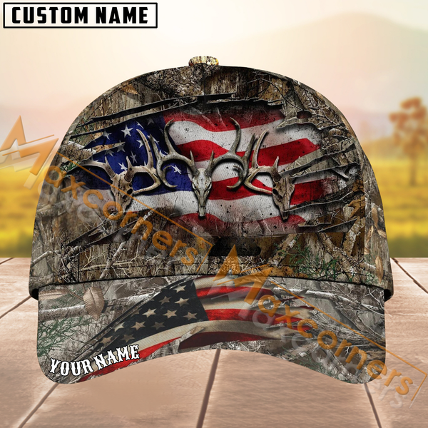 Maxcorners American Flag Patriotic Deer Hunting Personalized Name 3D Cap